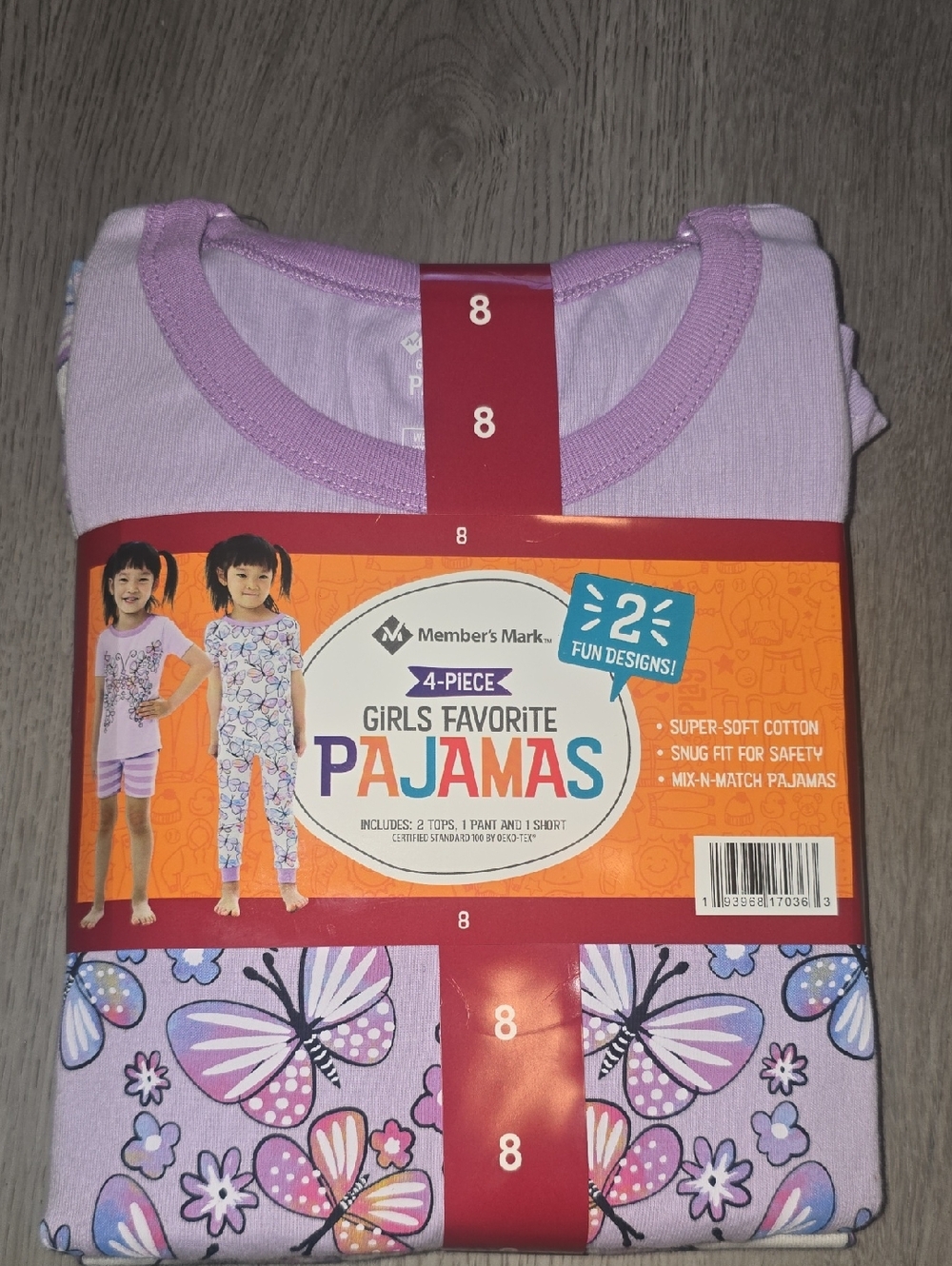 Member's Mark Girls' Favorite Pajamas - Lavender Butterfly (4-Piece, Size 8)